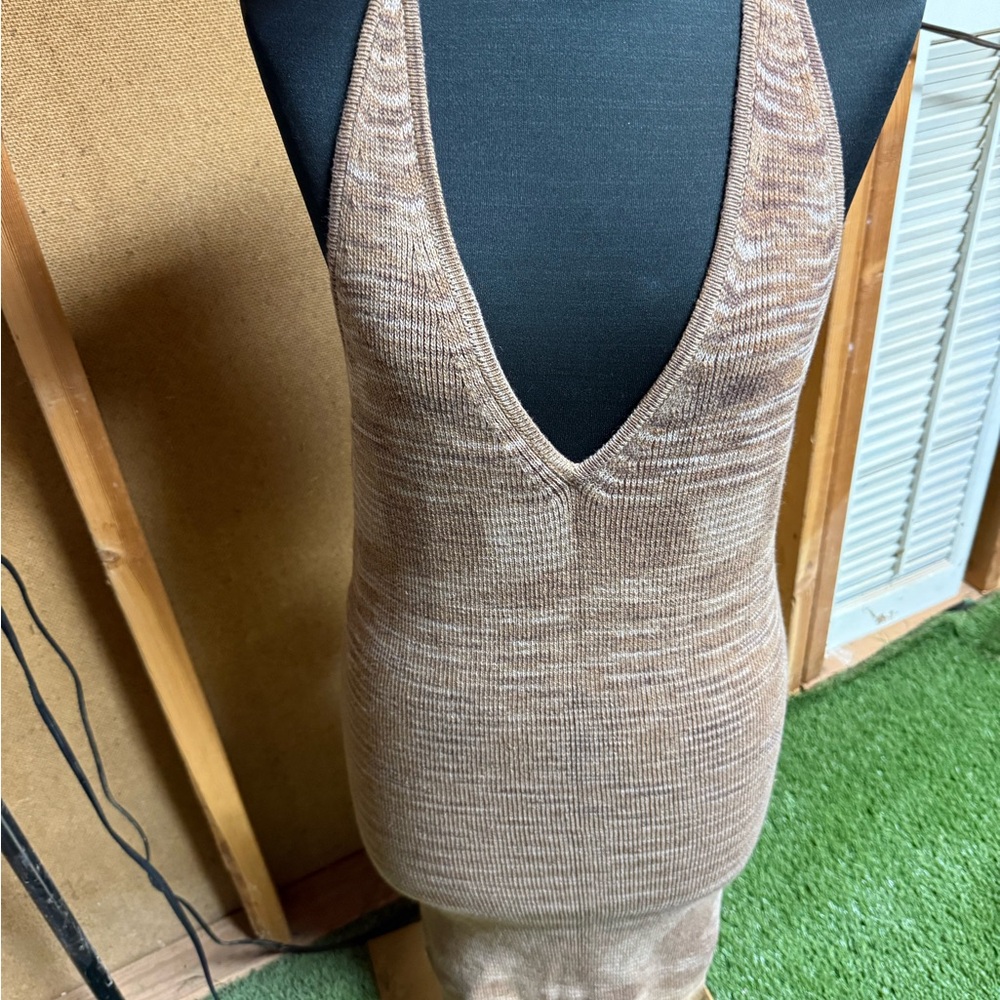 Elegant Tan Knit Halter Dress